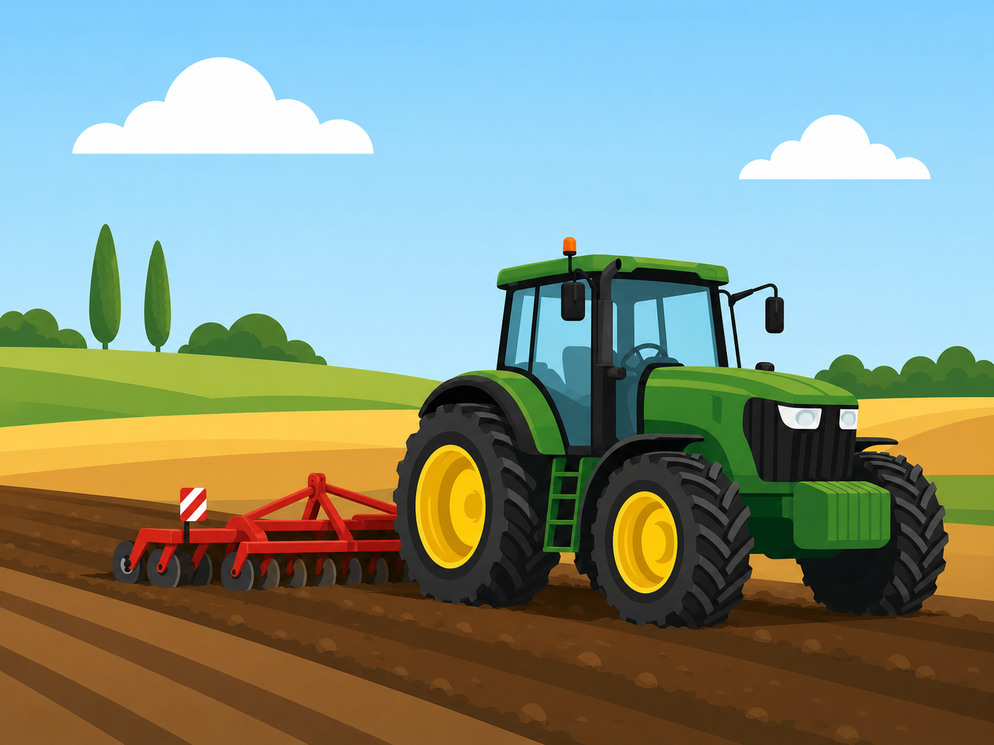 Traktor při práci na poli